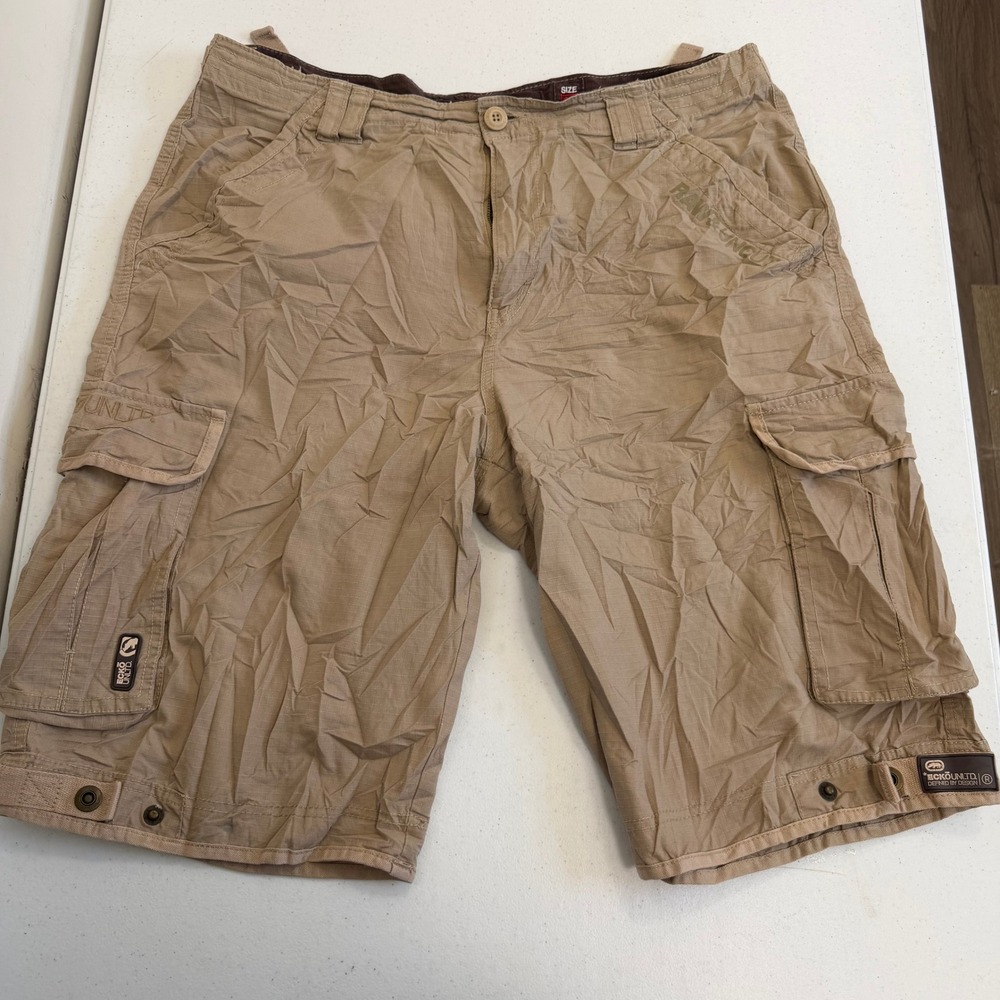 Ecko Unltd Raw & Uncut Mens 38 Tan Ripstop Cargo Shorts Baggy Y2K Streetwear